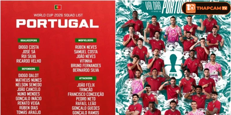 Đội hình tuyển Bồ Đào Nha World Cup 2026 sở hữu tiền vệ siêu sáng tạo Bruno Fernandes - Bernardo Silva - Vitinha.