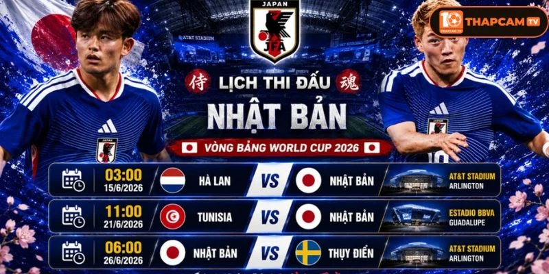 Cập nhật lịch thi đấu của Nhật Bản tại WC 2026 mới nhất.