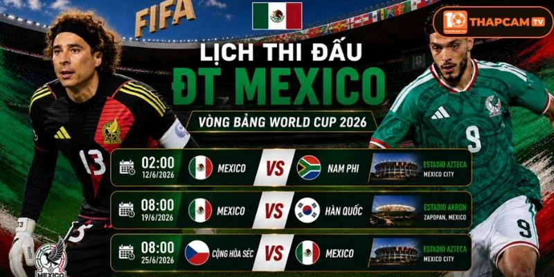 Cập nhật lịch thi đấu của Mexico tại WC 2026 mới nhất.